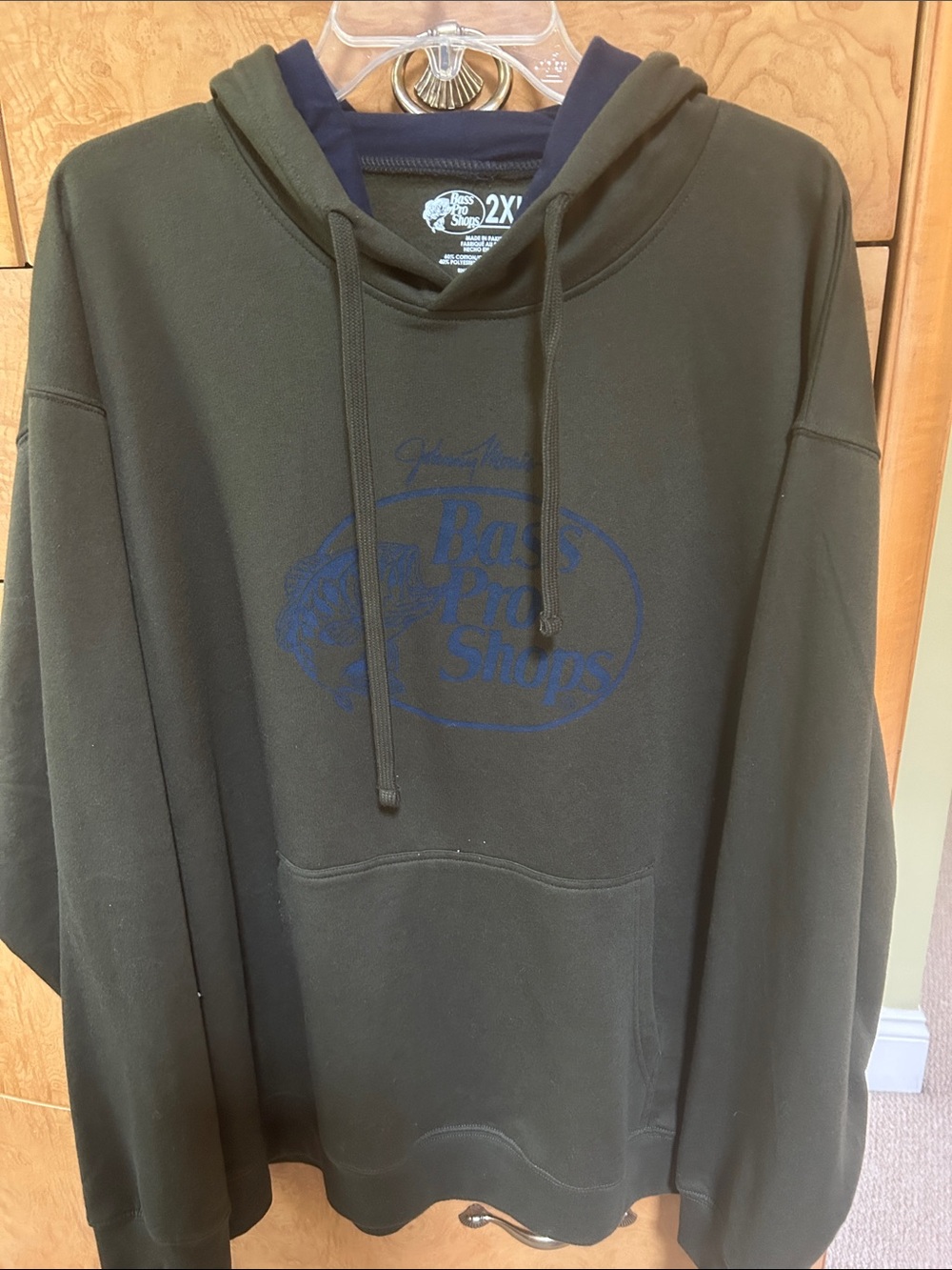 Bass Pro Shops Olive Green Hoodie with Navy Logo NWOT